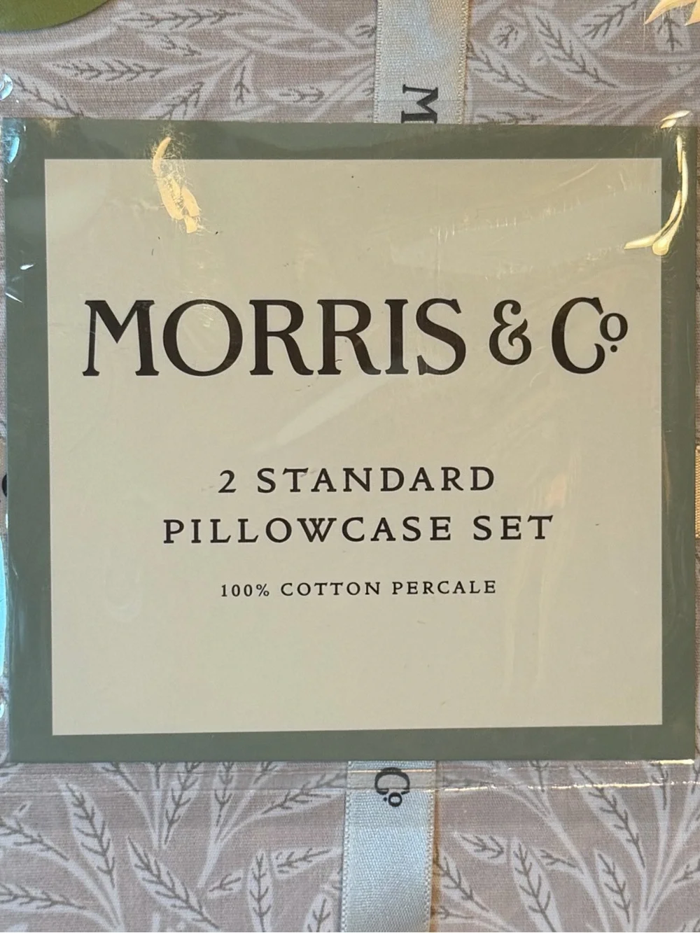 Morris & Co NWT Beige & Cream Botanical 2-Count Cotton Standard Pillowcase Set
